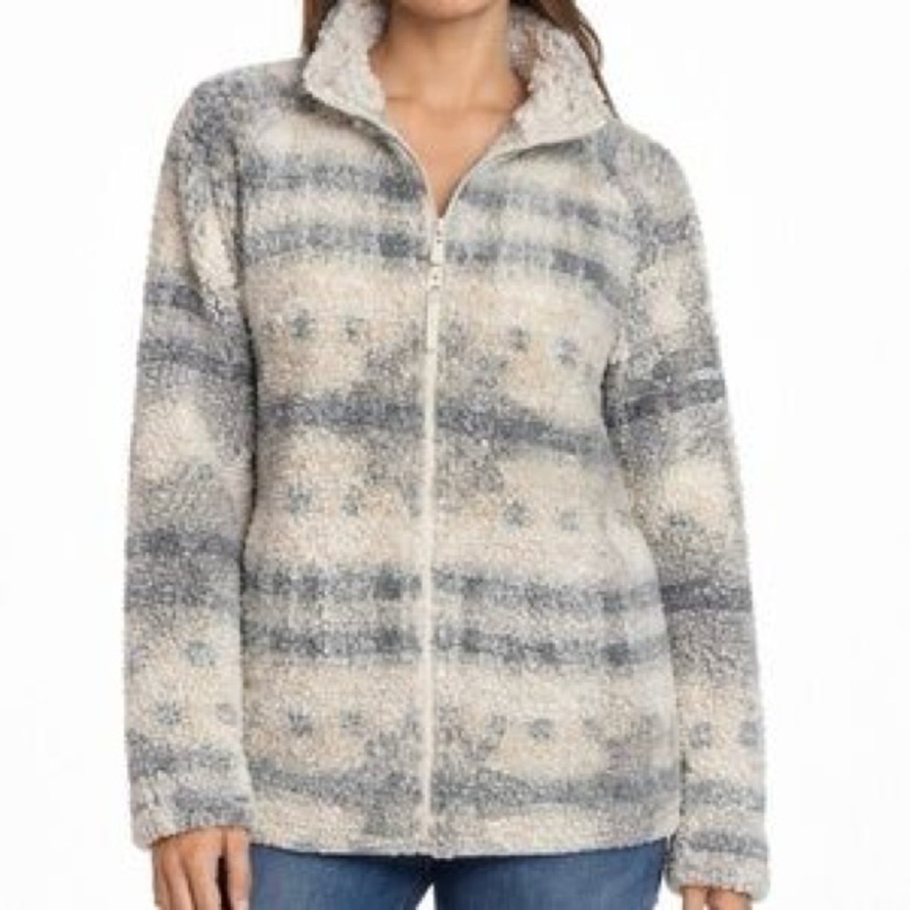NWT Lucky Brand Geo Print Sherpa Zip Jacket Teddy Coat Small
